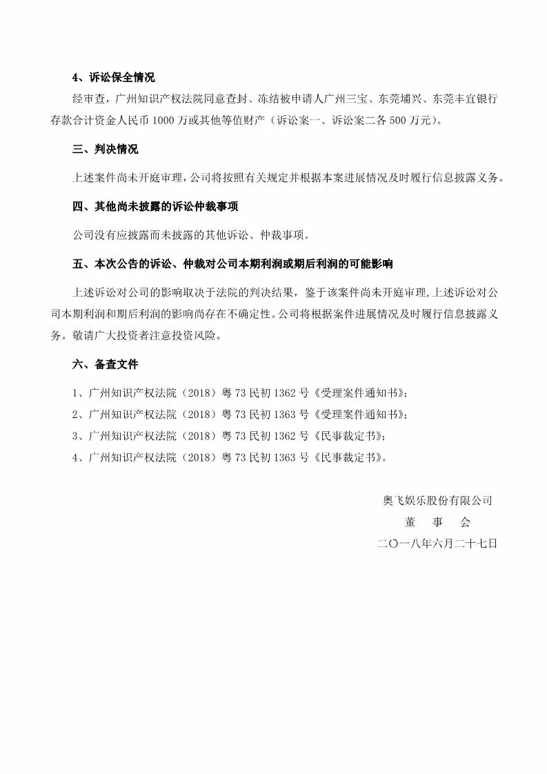 索賠1000萬元！奧飛娛樂訴三寶動漫玩具等3家公司侵犯專利權（訴訟公告全文）
