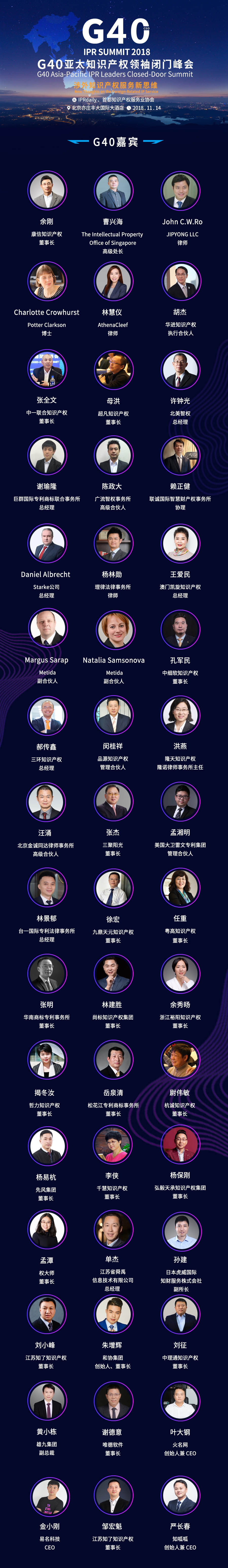 倒計時1天！2018 G40亞太知識產權領袖閉門峰會(演講嘉賓&詳細議程)