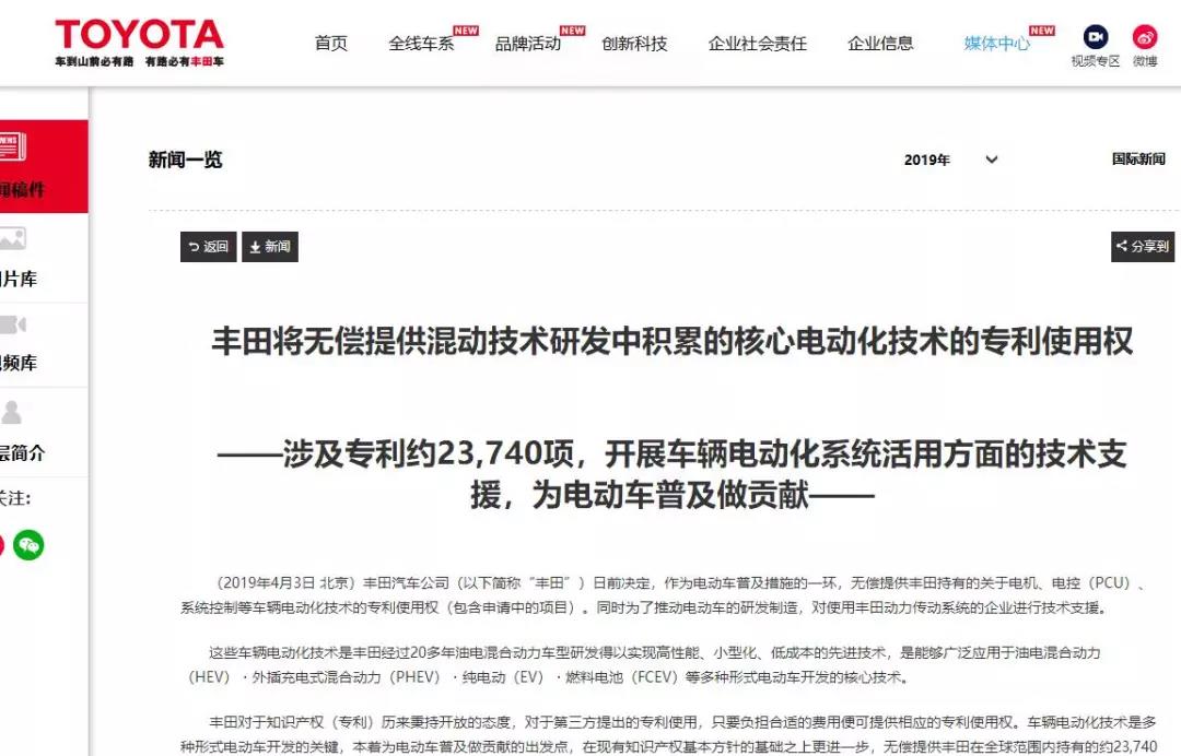 剛剛！豐田無償開放23740項電動汽車專利