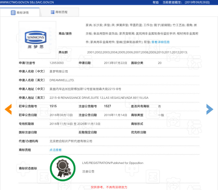 “席一夢一思”不是“席夢思”，駁回！