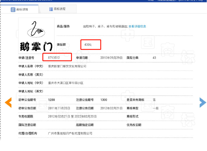 80元起拍5.608萬成交！買家爭搶重慶鵝掌門餐飲商標