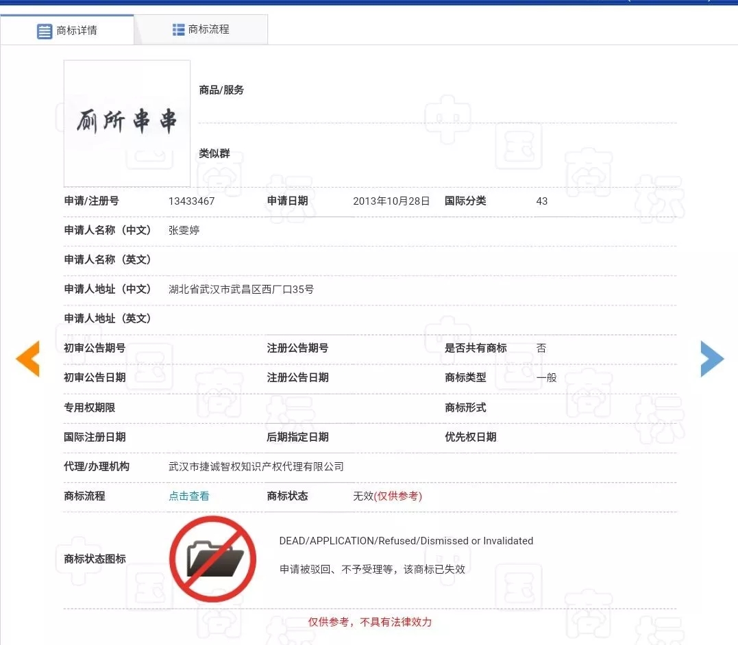 “廁所串串”商標因不良影響全部被駁回了？