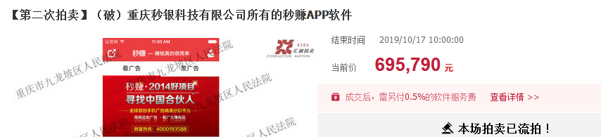 反悔買家補差價2.48萬元！重慶秒銀三項知識產權共拍賣五次