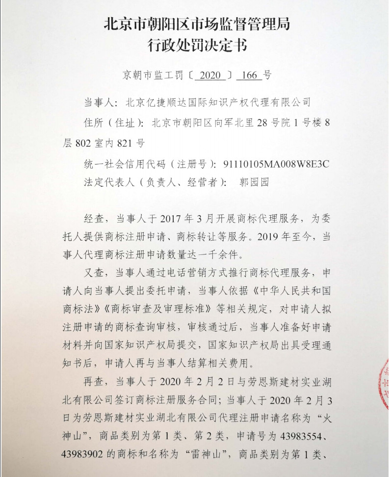 頂格處罰10萬元！全國多地對搶注火神山系列商標的代理機構約談查辦！