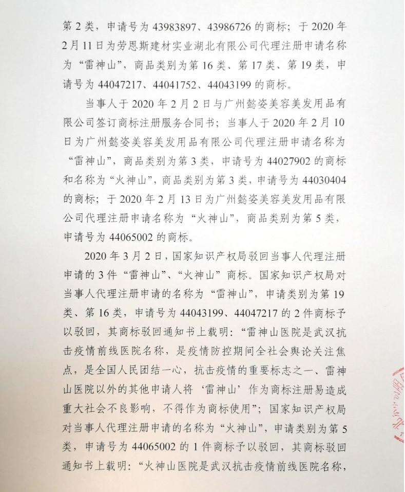 頂格處罰10萬元！全國多地對搶注火神山系列商標的代理機構約談查辦！