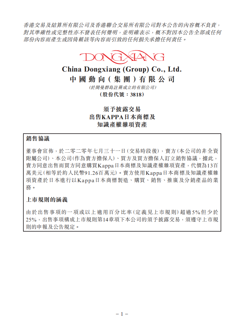 1300萬美元！中國動向附屬擬出售Kappa日本商標及知識產權雜項資產