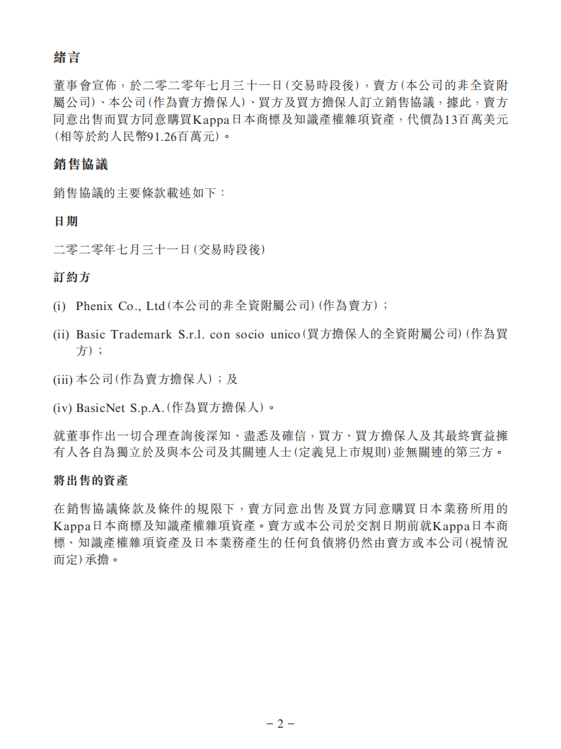 1300萬美元！中國動向附屬擬出售Kappa日本商標及知識產權雜項資產