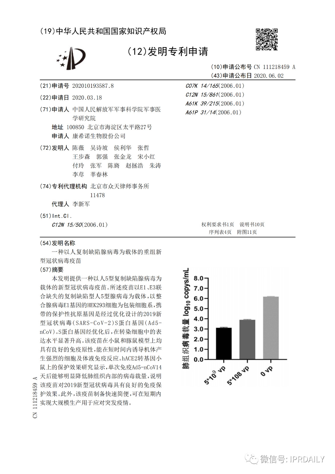 好消息！陳薇團隊獲得國內首個新冠疫苗專利！