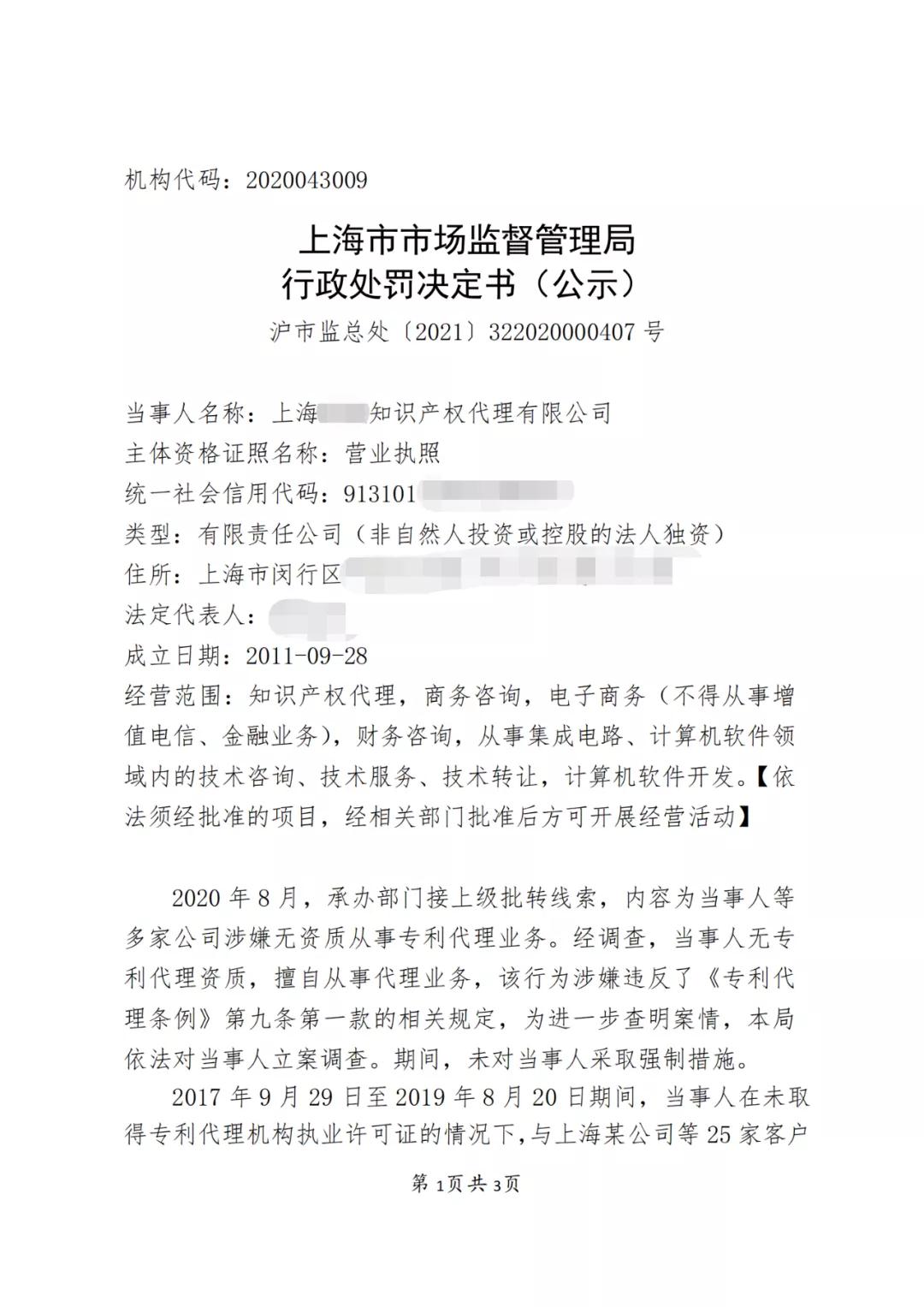 因擅自代理專利申請172件，這家代理機構被罰款10萬6！