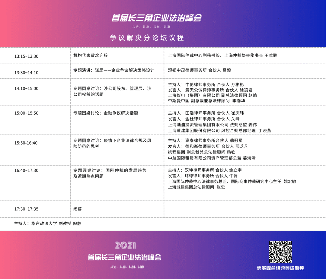 峰會倒計時2天 | 首屆長三角企業法治峰會——共治、共享、共創、共贏