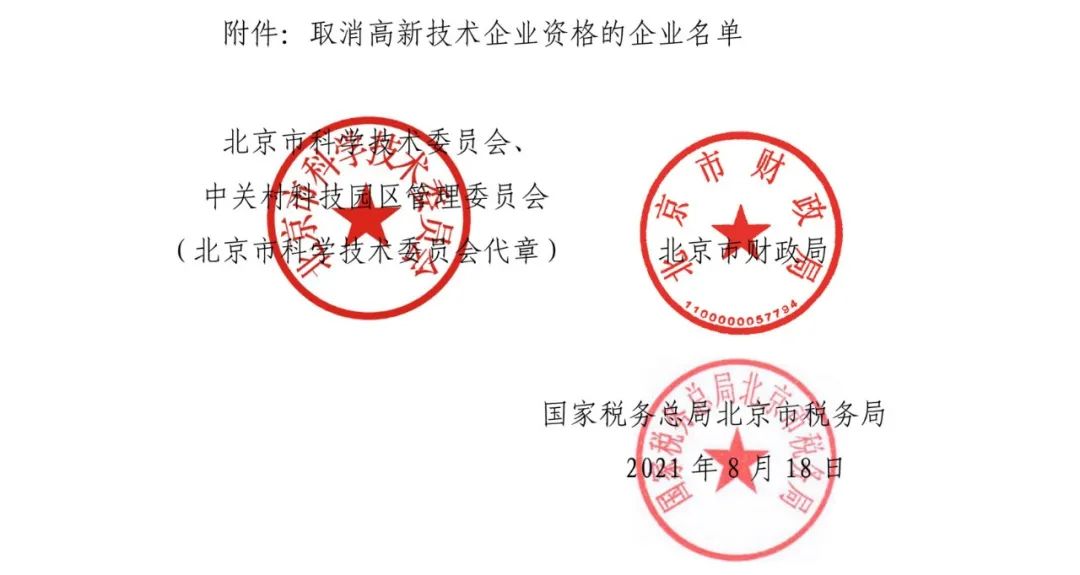 2021年北京已有97家企業被取消高新技術企業資格！