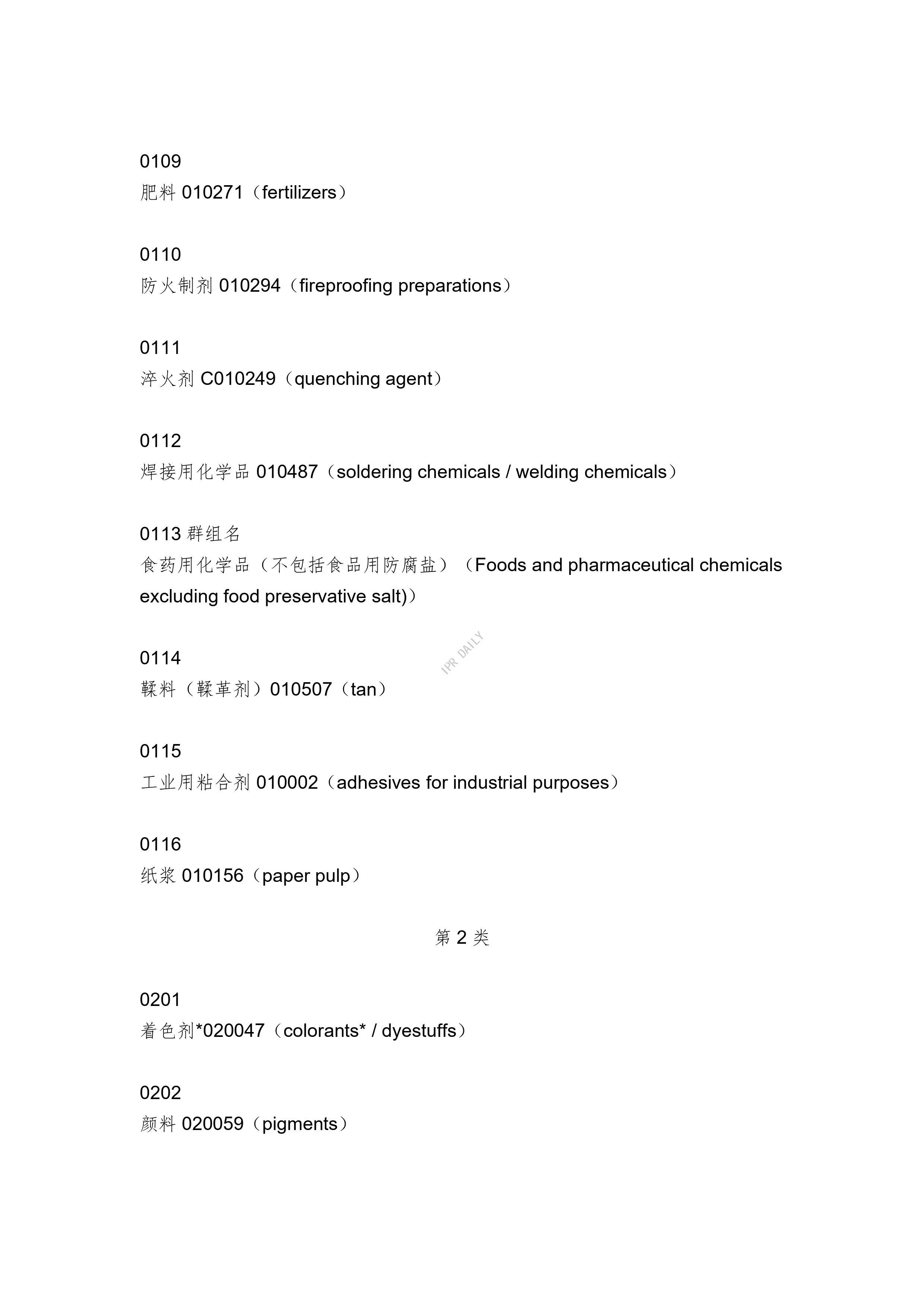 《類似商品和服務區分表》的重點項目及其英文翻譯