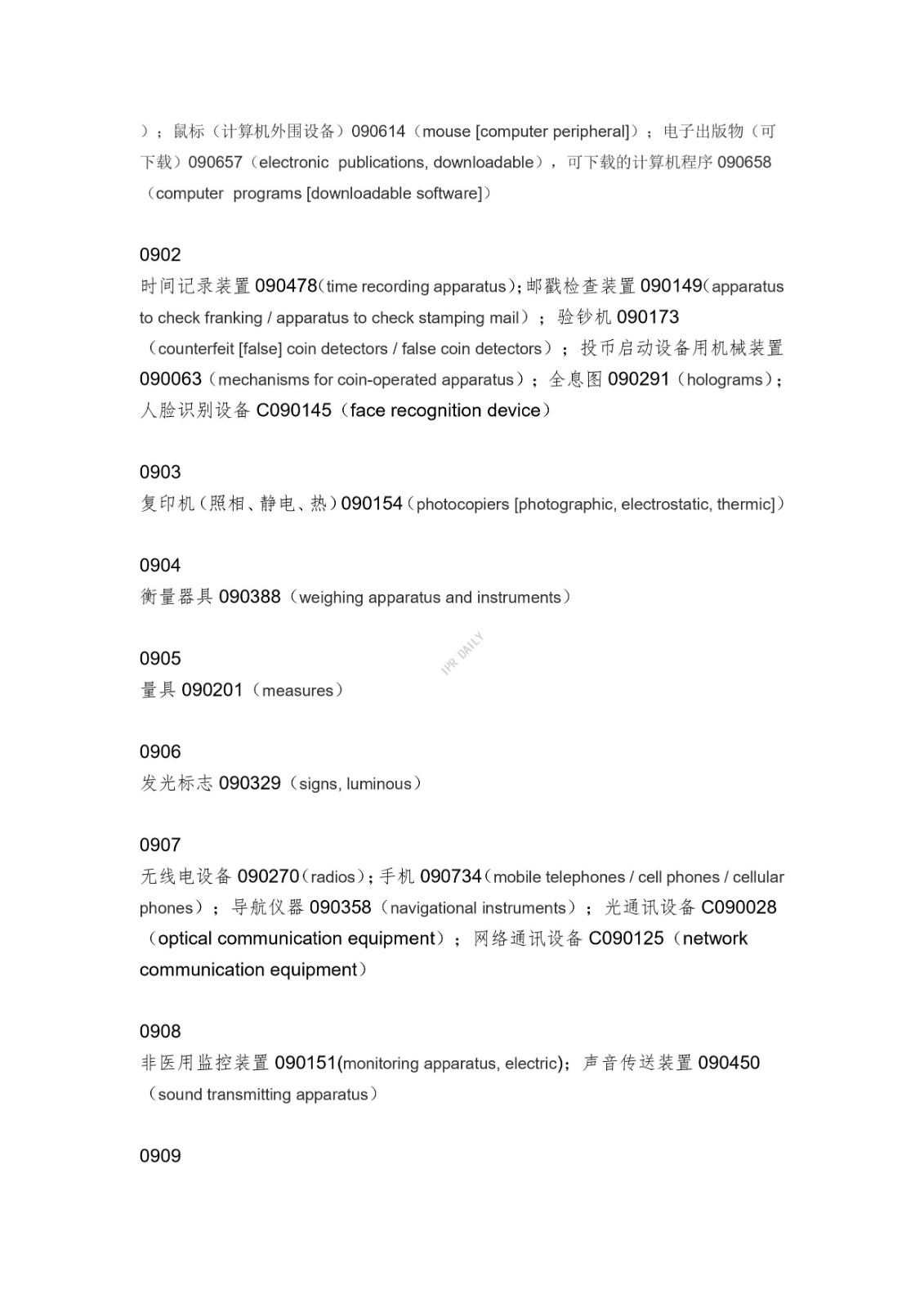 《類似商品和服務區分表》的重點項目及其英文翻譯