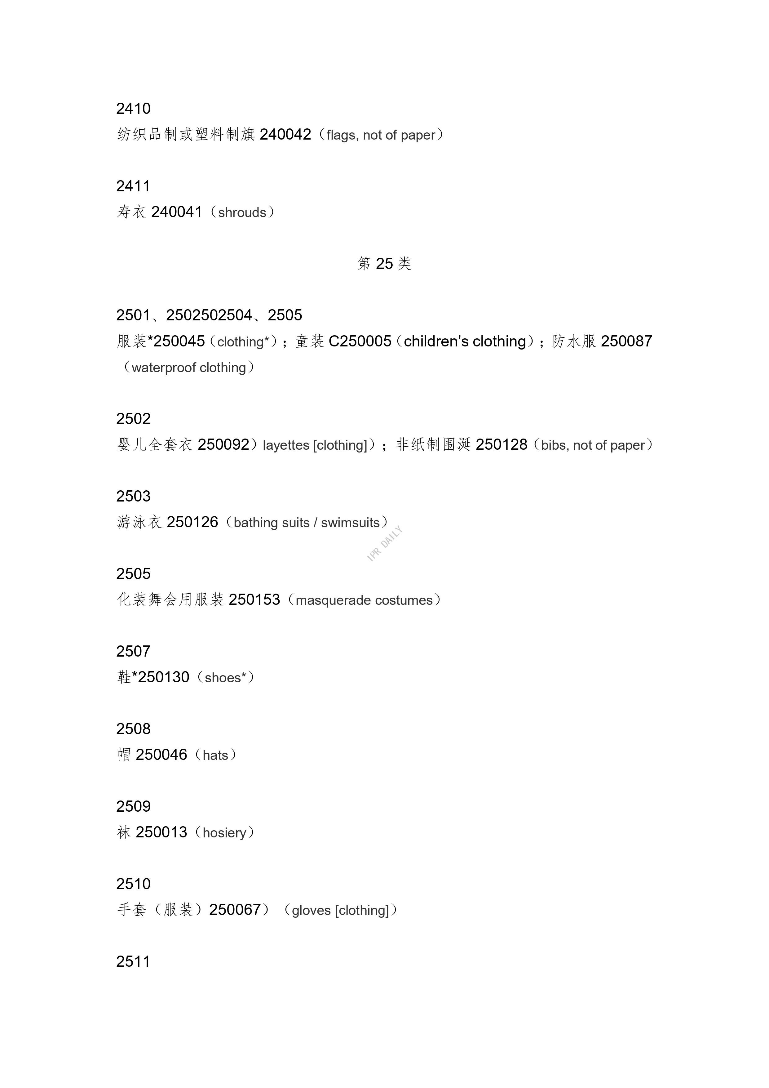 《類似商品和服務區分表》的重點項目及其英文翻譯