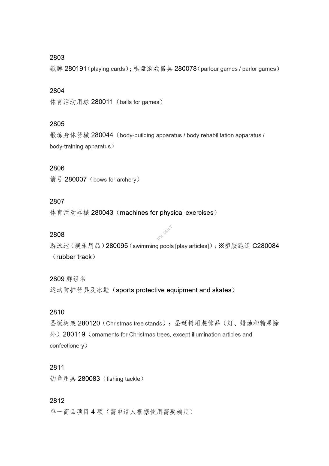 《類似商品和服務區分表》的重點項目及其英文翻譯