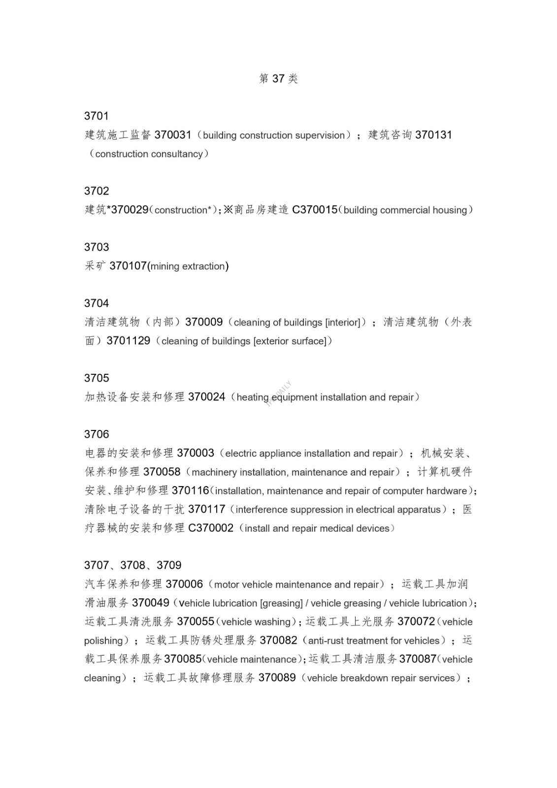 《類似商品和服務區分表》的重點項目及其英文翻譯