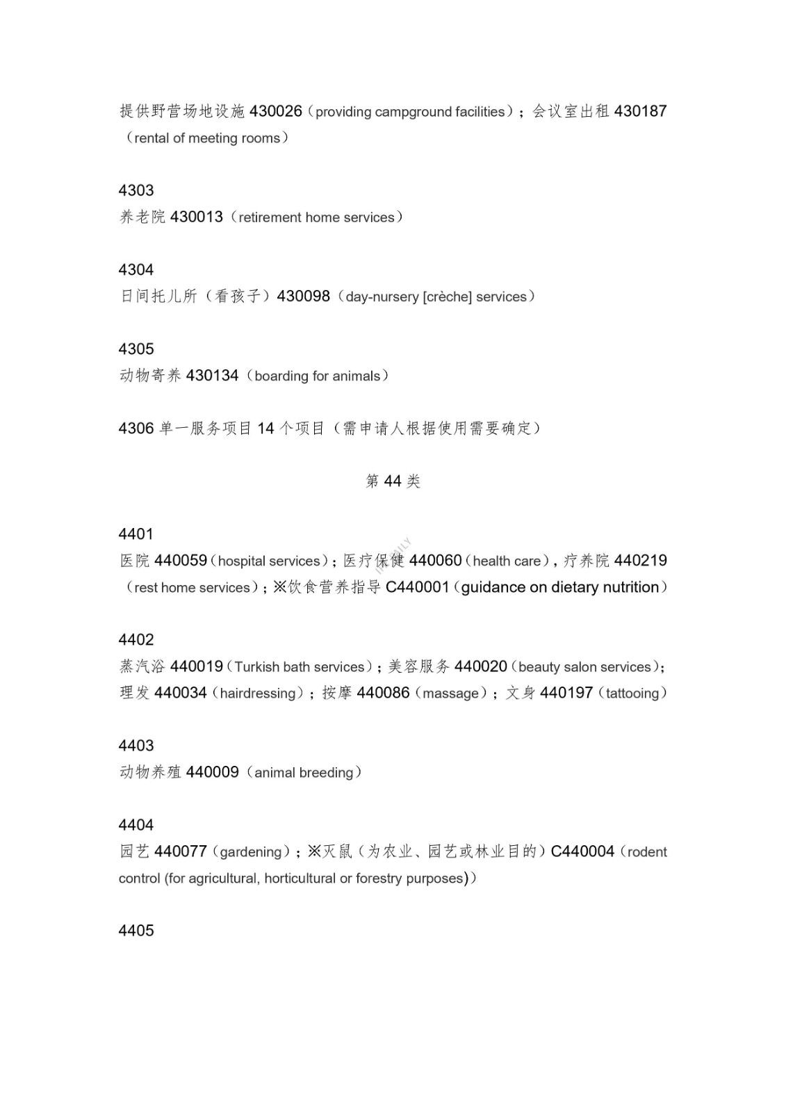 《類似商品和服務區分表》的重點項目及其英文翻譯