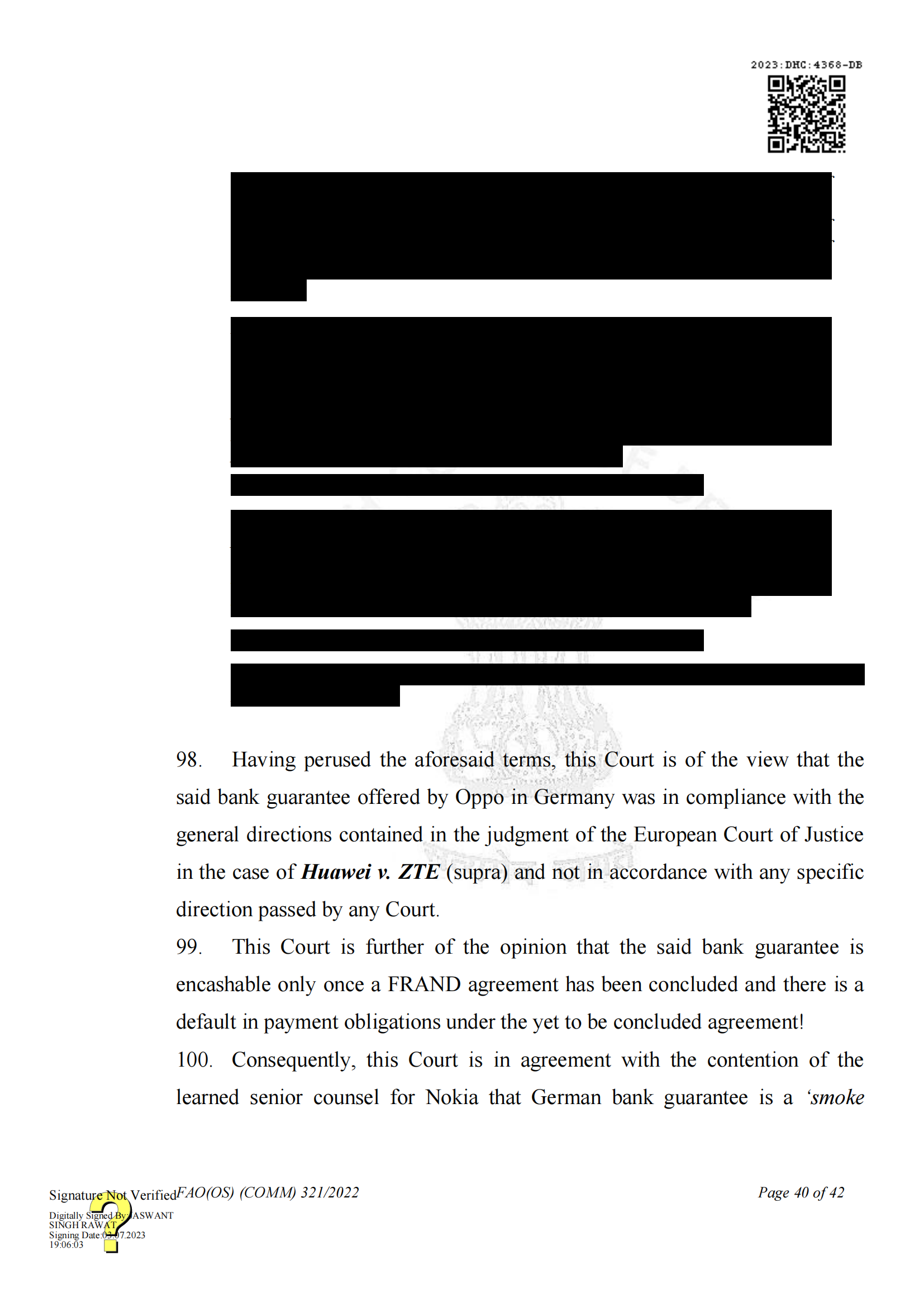 最新進展！印度高等法院要求OPPO支付保證金，因涉嫌侵犯諾基亞5G SEPs｜判決書