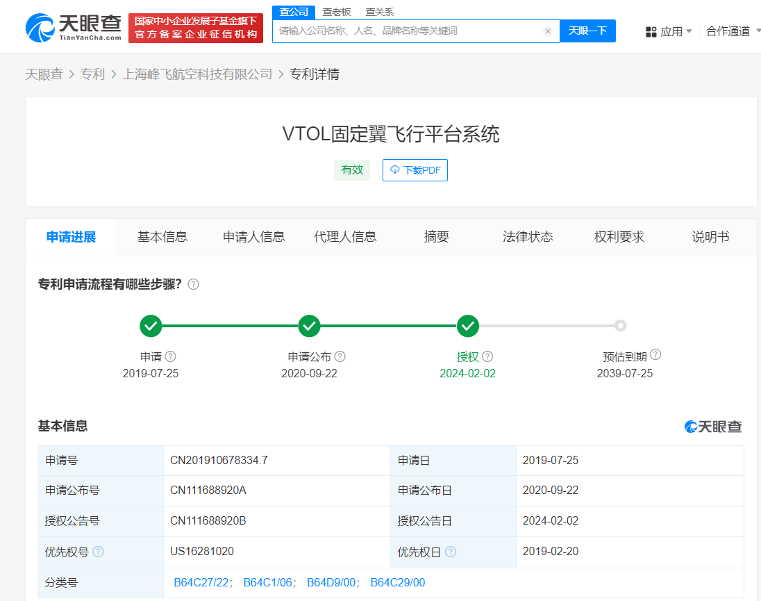 峰飛航空VTOL相關專利已獲授權，飛行汽車關聯公司已申請上百項專利