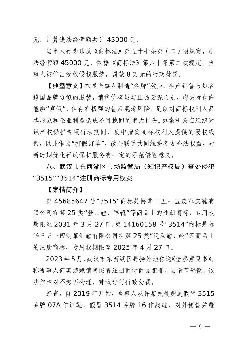 湖北省2023年度知識產權（商標）行政保護十大典型案例發布！