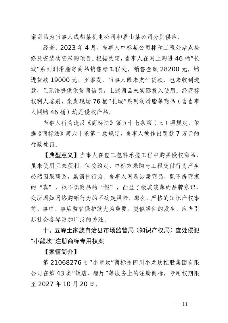 湖北省2023年度知識產權（商標）行政保護十大典型案例發布！