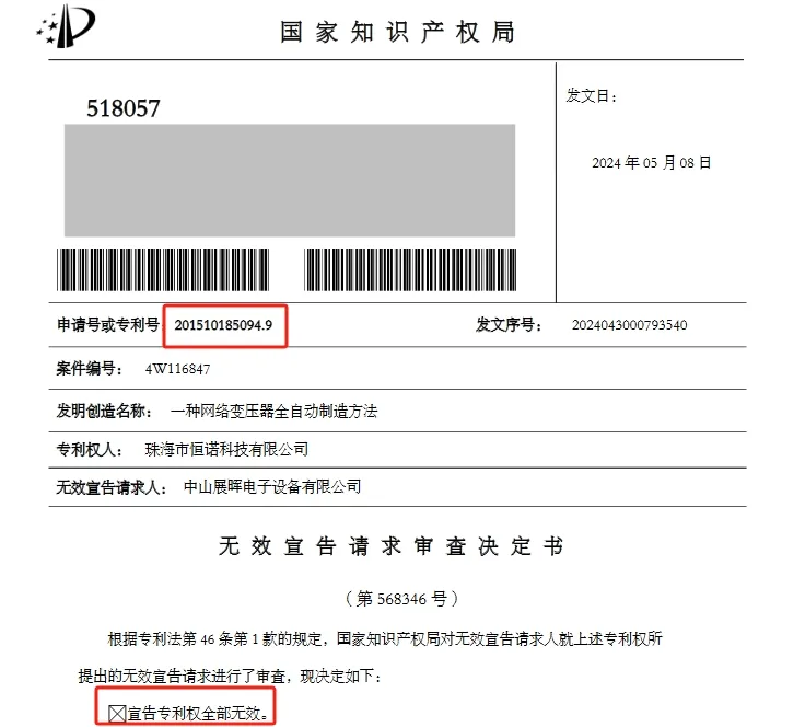 涉案專利全部無效，索賠6000萬的專利糾紛撤訴